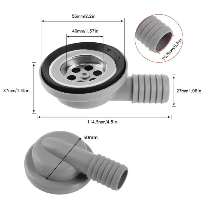 Bouchon de vidange de déchets d'évier, 56mm, 2.2 pouces, raccord d'angle pour bateau, caravane, camping-car, RV 6