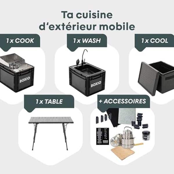 Découvrez notre avis détaillé sur le Boxio Kitchen Bundle Plus, le système de cuisine portable idéal pour le camping et l'aventure en van.